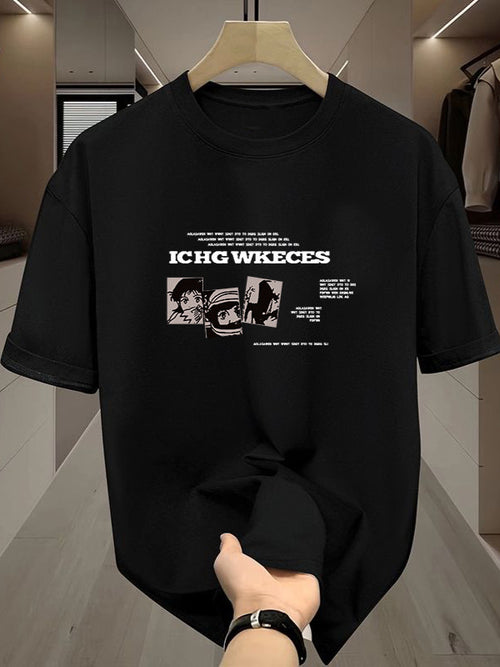 Cross-Border Dropshipping Ice Silk T-Shirt For Men, Heavyweight Trendy Short-Sleeve Anime Brand High-Weight American-Style Short-Sleeve T-Shirt