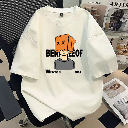 Summer Ripper Handsome Ins Popular Brand Loose Casual Heavy Cotton Short-sleeved T-shirt American-style Youth Men's Half-sleeved Cartoon Top