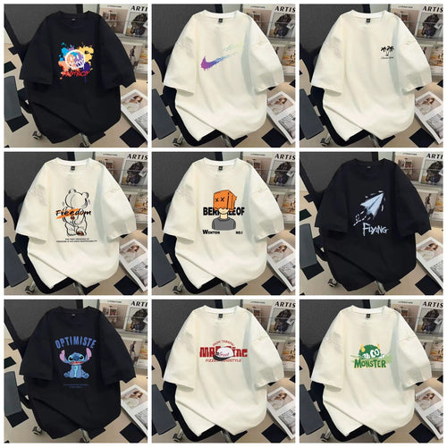 Summer Ripper Handsome Ins Popular Brand Loose Casual Heavy Cotton Short-sleeved T-shirt American-style Youth Men's Half-sleeved Cartoon Top